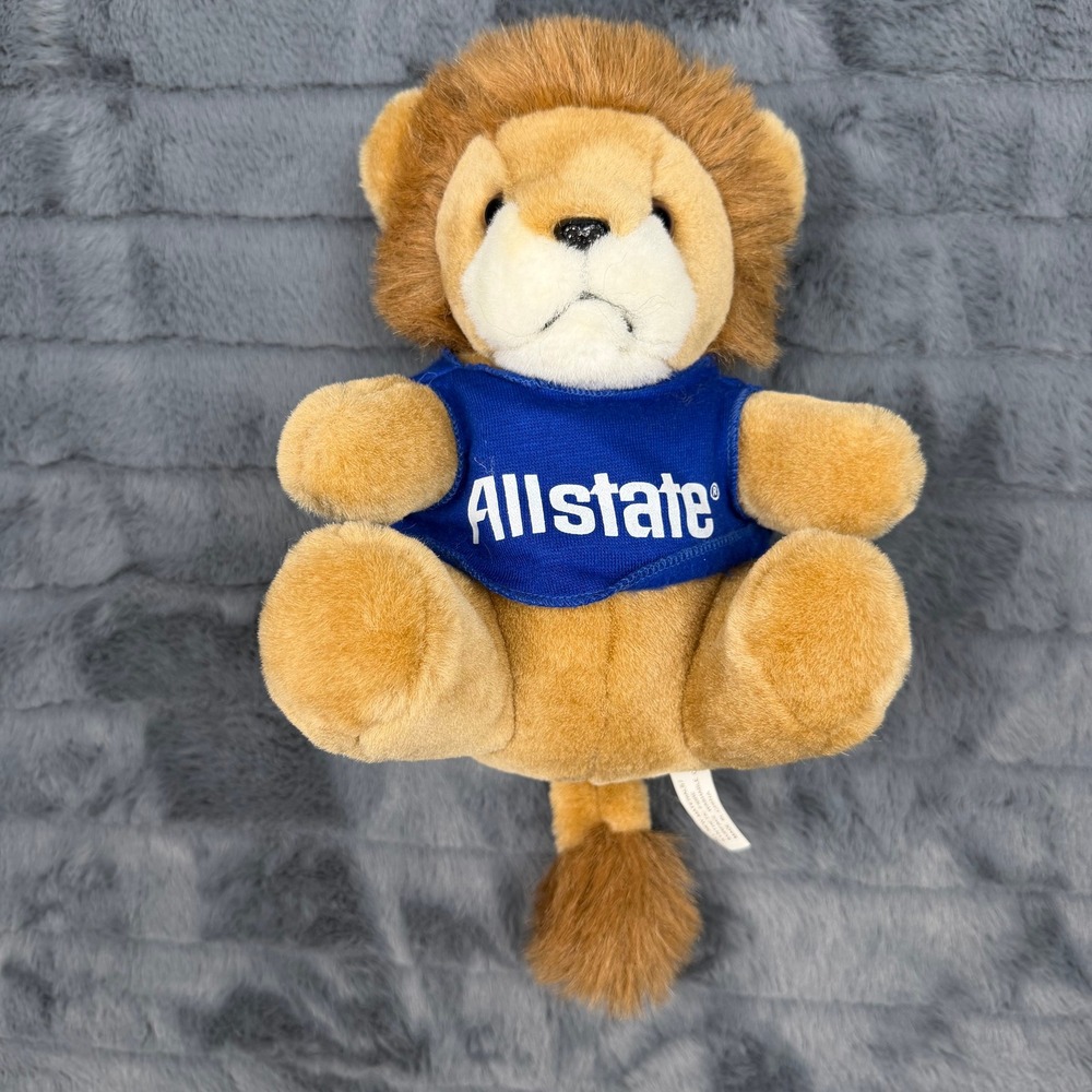 Vintage Allstate Insurance Logo Bear Plush Lion Blue Shirt 1987 1992 Promo 8.5in